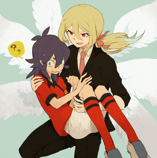 ?, afuro_terumi, androgynous, blonde_hair, blue_eyes, carrying, formal, inazuma_eleven