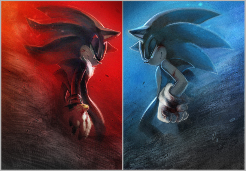 2boys, animal_ears, anthro, black_fur, black_hair, blood, blood_on_face, blue_fur