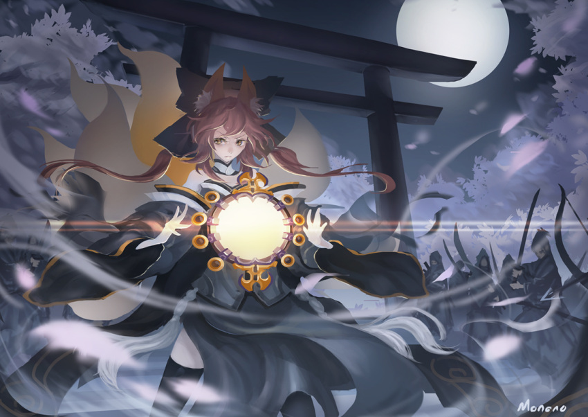animal_ears, bare_shoulders, bow, bow_(weapon), breasts, caster_(fate/extra), cleavage, detached_sleeves