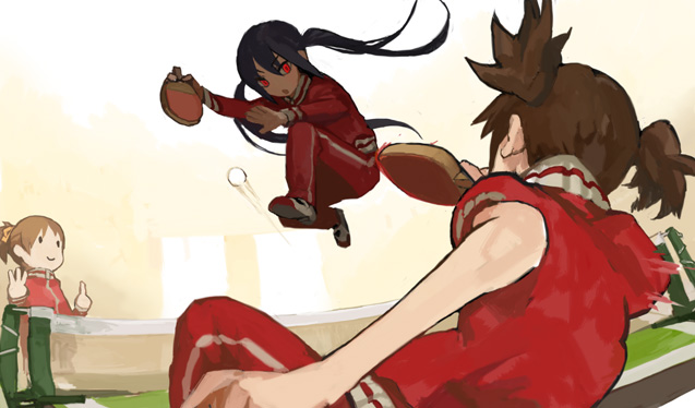 ball, black_hair, brown_hair, closed_eyes, eyes_closed, hirasawa_ui, hirasawa_yui, jumping