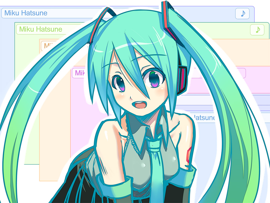 1girl, aqua_eyes, aqua_hair, bad_id, bent_over, detached_sleeves, gradient_hair, hatsune_miku