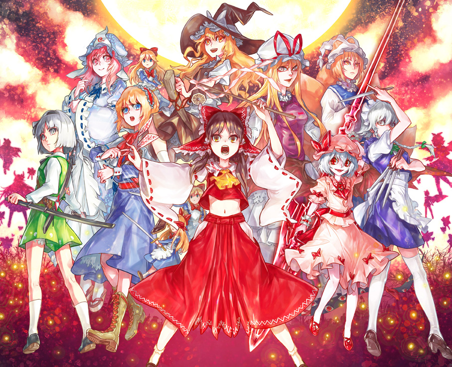 alice_margatroid, apron, arm_up, ascot, bat_wings, blonde_hair, blue_dress, blue_eyes