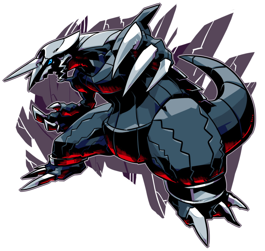 aggron, blue_eyes, claws, dinosaur, fighting_stance, highres, horns, looking_at_viewer