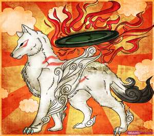 a, circle, sun, white, with, wolf