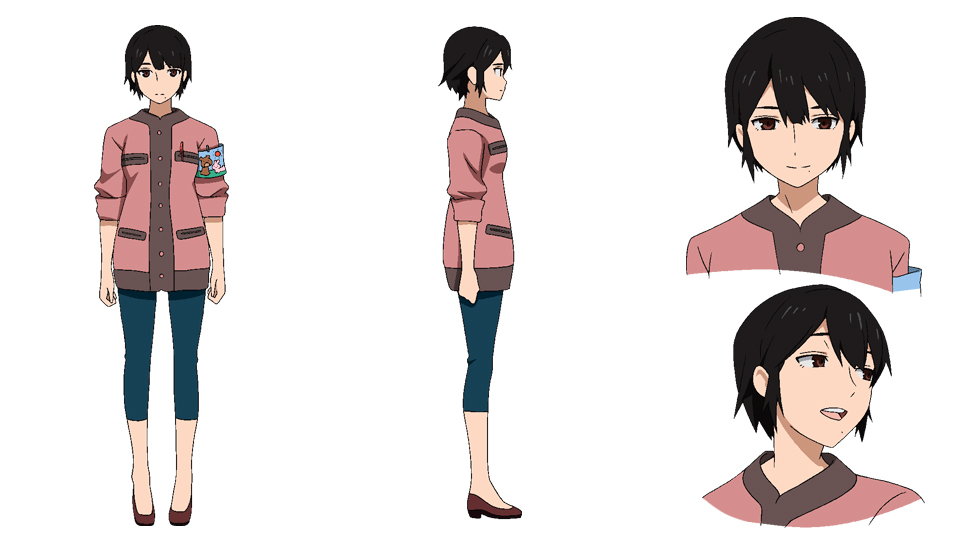 armband, black_hair, black_rock_shooter, brown_eyes, character_sheet, irino_saya, mole, official_art