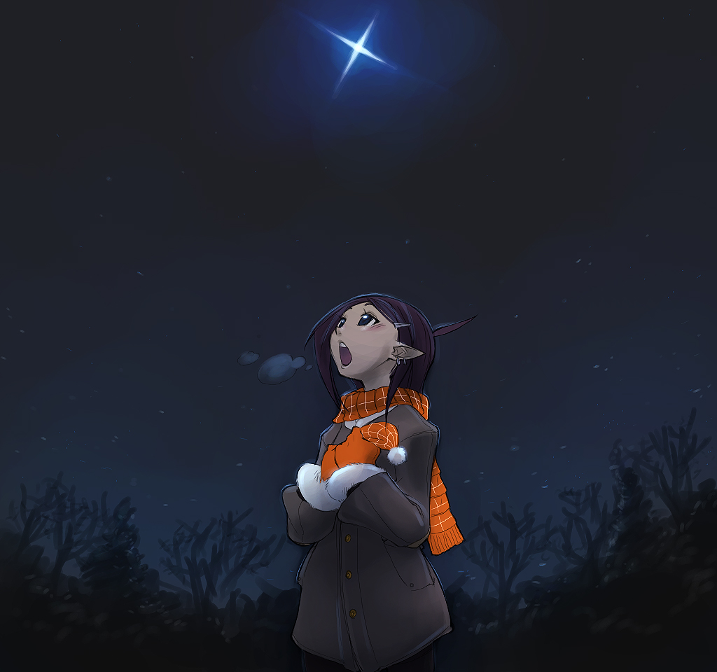 black_hair, blue_eyes, breath, coat, crybringer, dark_elf, dark_skin, demon_mages