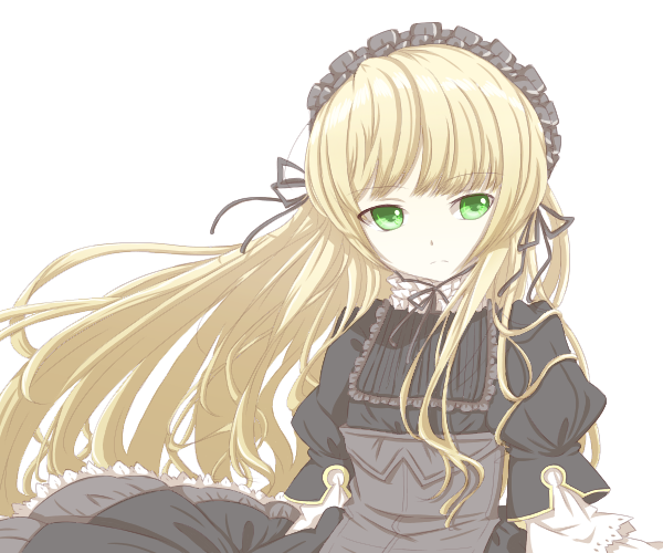 blonde_hair, bust, dress, frills, gosick, gothic_lolita, green_eyes, hairband, kabarsuki, lolita_fashion, long_hair, looking_away, simple_backgroun, simple_background, solo, very_long_hair, victorica_de_blois, white_background