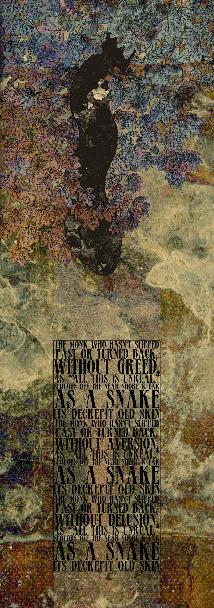 english, highres, juuni_no_kagi, leaf, original, snake, surreal, text