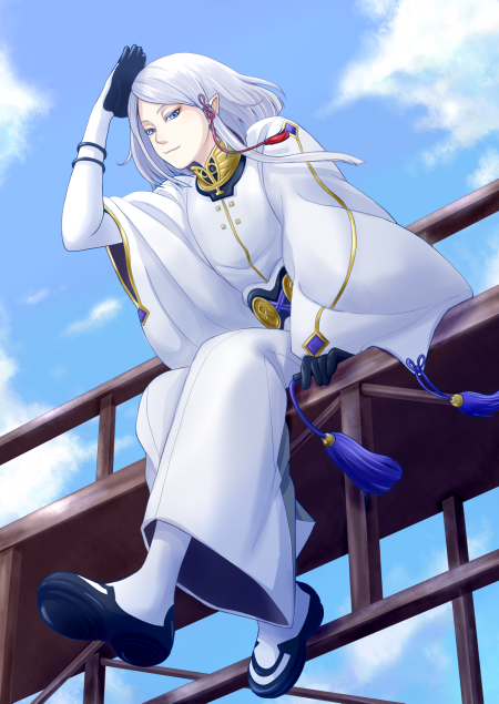 asymmetrical_hair, blue_eyes, cloud, dio_eraclea, hair_ribbon, last_exile, last_exile:_ginyoku_no_fam, male
