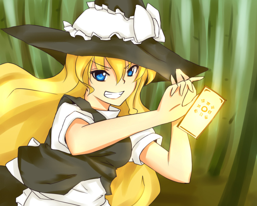 1girl, bamboo, bamboo_forest, blonde_hair, blue_eyes, bow, braid, cheungchz