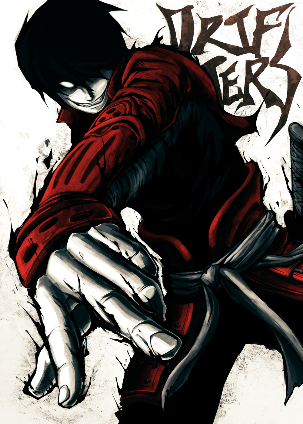 armor, black_hair, blank_eyes, drifters, english, evil_grin, evil_smile, fang