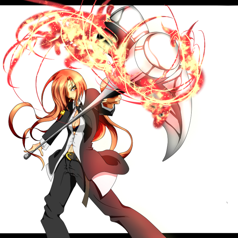 bra, cigar, fire, hammer, lingerie, long_hair, magic, necktie