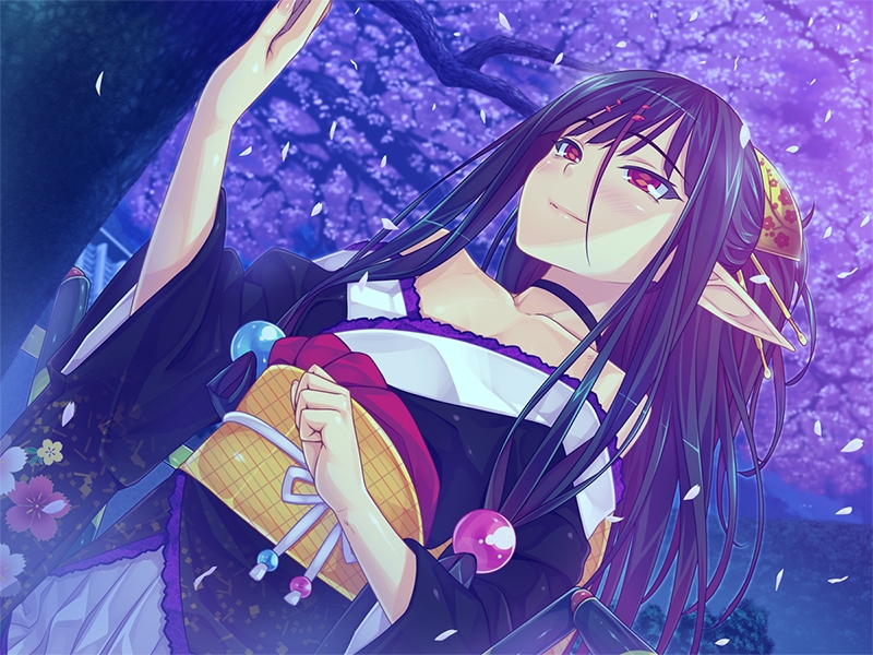black_hair, bubuzuke, cherry_blossoms, dutch_angle, game_cg, japanese_clothes, kimono, long_hair