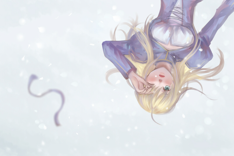 ahoge, blonde_hair, dress, fate/stay_night, fate_(series), green_eyes, hair_down, hair_ribbon