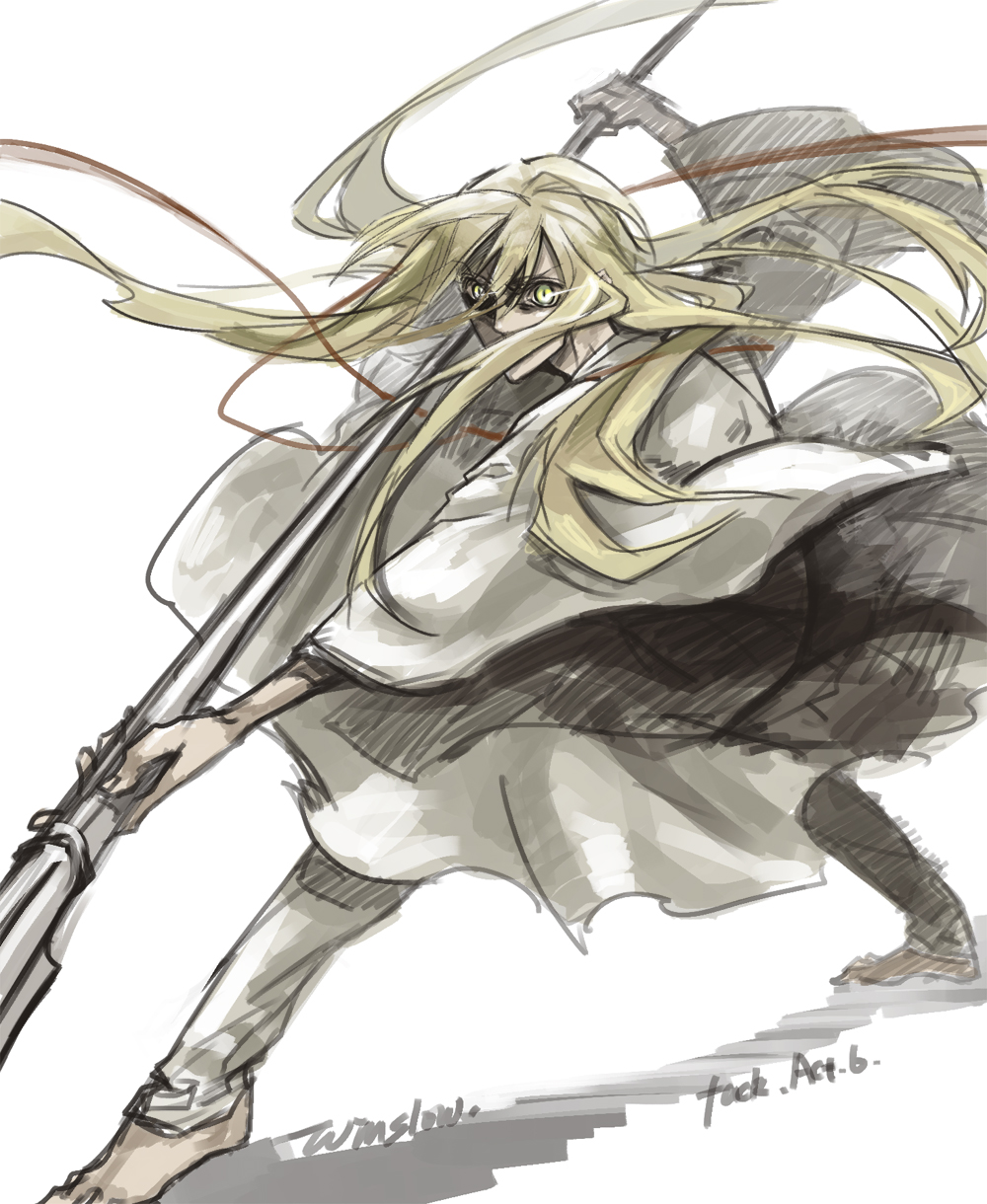 androgynous, barefoot, blonde_hair, darkwinslow, enkidu_(fate/strange_fake), fate/stay_night, fate/strange_fake, fate_(series)