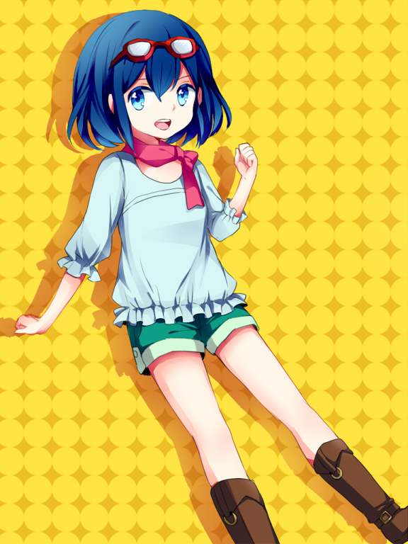 blue_eyes, blue_hair, cosplay, glasses, glasses_on_head, inazuma_eleven, inazuma_eleven_(series), otonashi_haruna