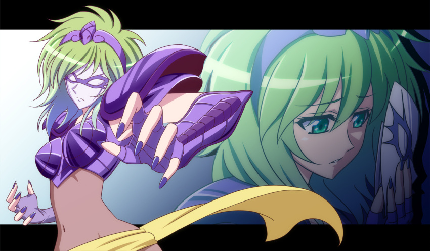 armor, green_eyes, green_hair, h-new, mask, ophiuchus_shaina, saint_seiya, short_hair