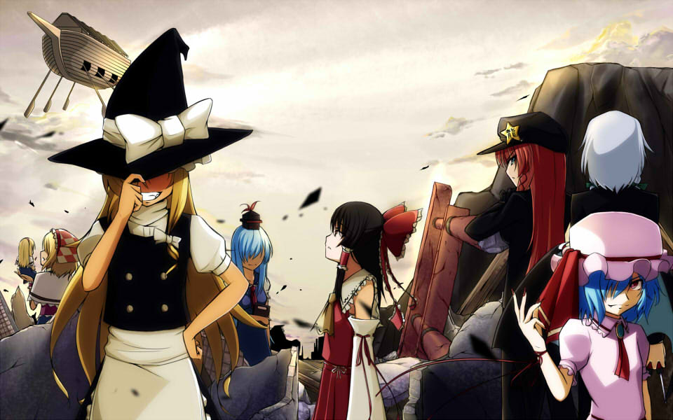 alice_margatroid, black_hair, blonde_hair, blue_eyes, blue_hair, boat, bow, braid
