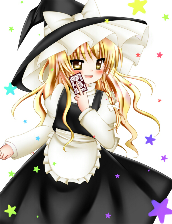 blonde_hair, blush, bow, braid, hair_bow, hat, hexagram, kirisame_marisa