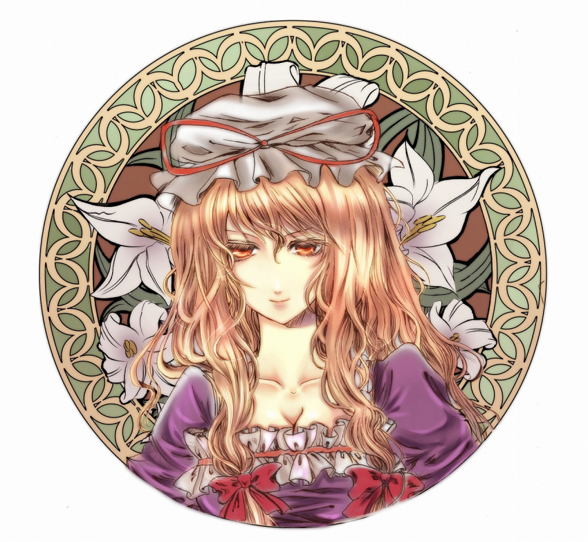 asagiri_(artist), blonde_hair, hat, long_hair, touhou, yakumo_yukari, yellow_eyes