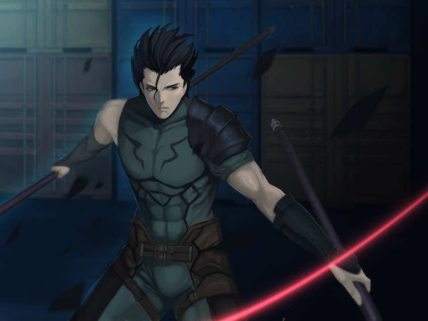 ahoge, bad_id, black_hair, daglasses, dual_wielding, fate/stay_night, fate/zero, fate_(series)