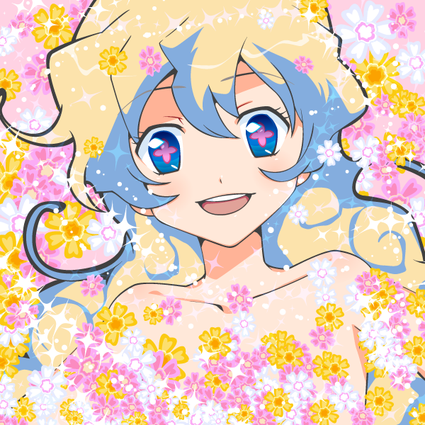 1girl, flower, multicolored_hair, nia_teppelin, osomatsu, osomatsu_(nanameno), solo, tengen_toppa_gurren_lagann