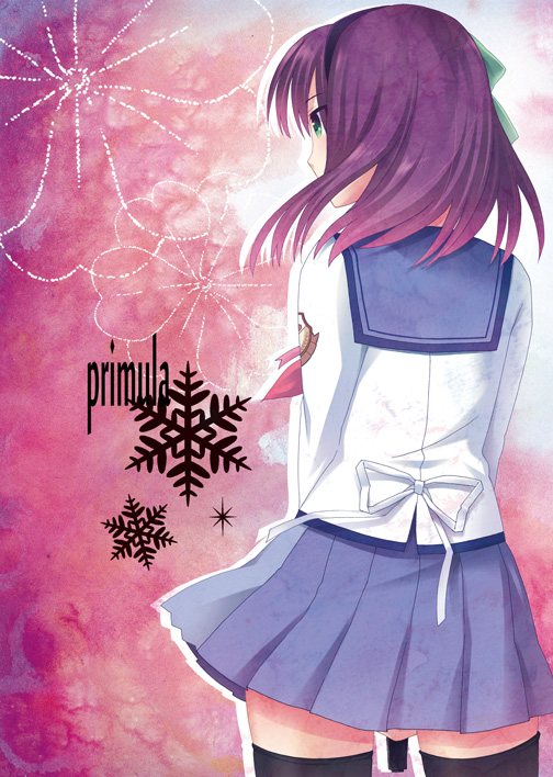 from_behind, gun, purple_hair, school_uniform, serafuku, short_hair, thigh-highs, thighhighs