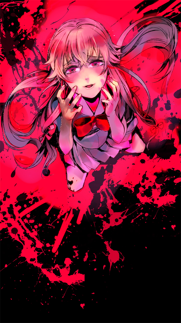 from_above, gasai_yuno, kasu_(pixiv108801), lips, long_hair, mirai_nikki, pink_eyes, pink_hair