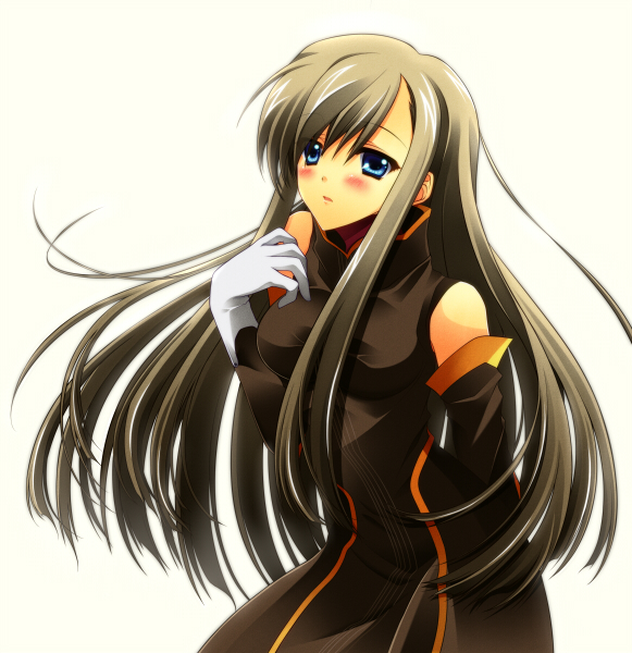 blue_eyes, blush, breasts, brown, brown_hair, gloves, hiryuu_kanon, long_hair