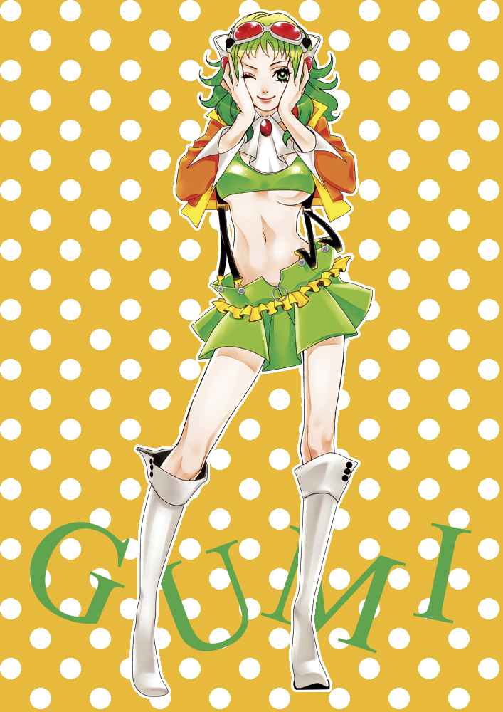 bad_id, boots, breasts, character_name, goggles, goggles_on_head, green_eyes, green_hair