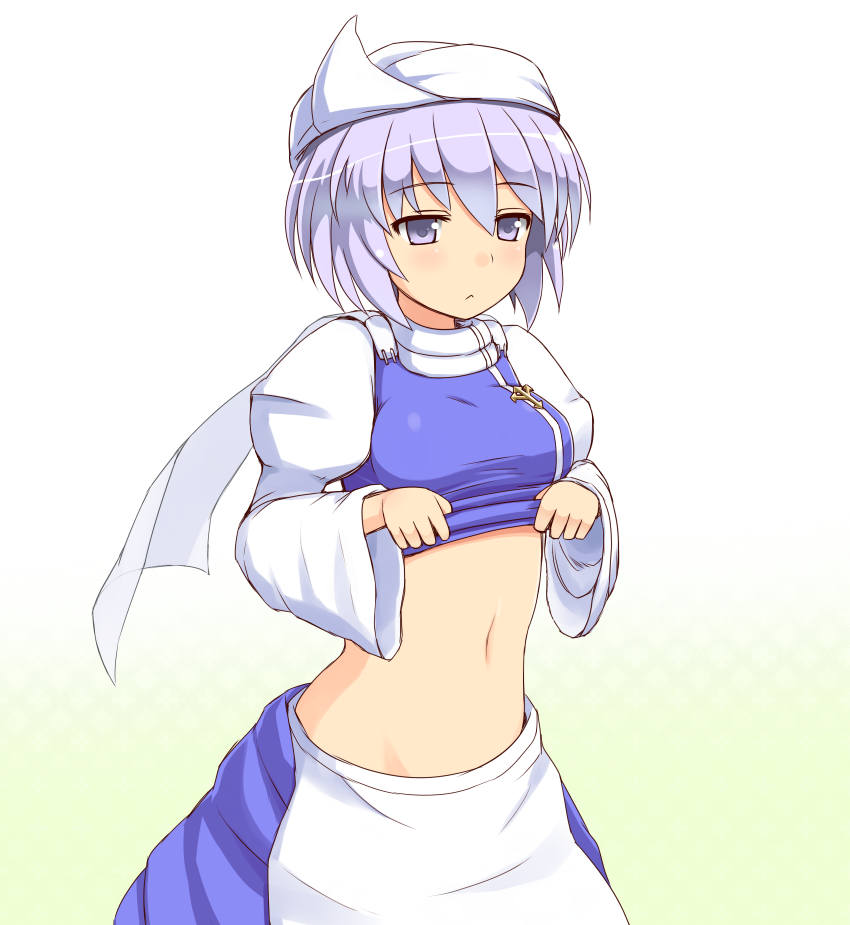 :<, hat, lavender_hair, letty_whiterock, midriff, navel, phantom2071, purple_eyes
