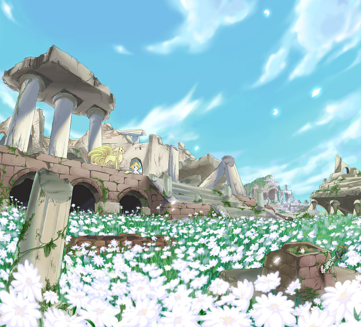 blue_sky, cloud, flower, grass, ibui_matsumoto, jirachi, landscape, nature
