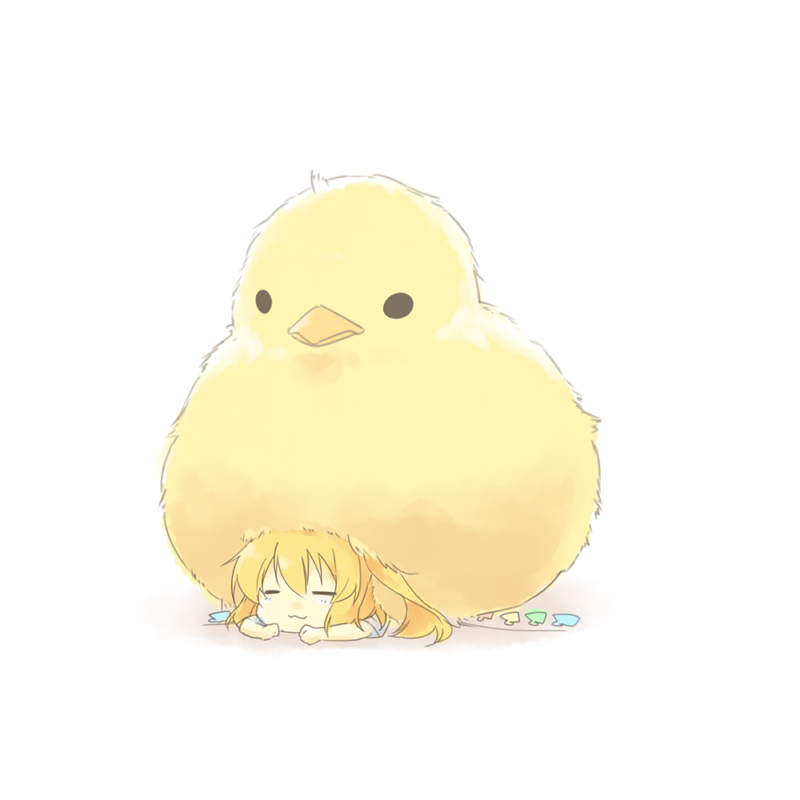 1girl, :3, =_=, animal, animal_on_head, bad_id, bird, bird_on_head