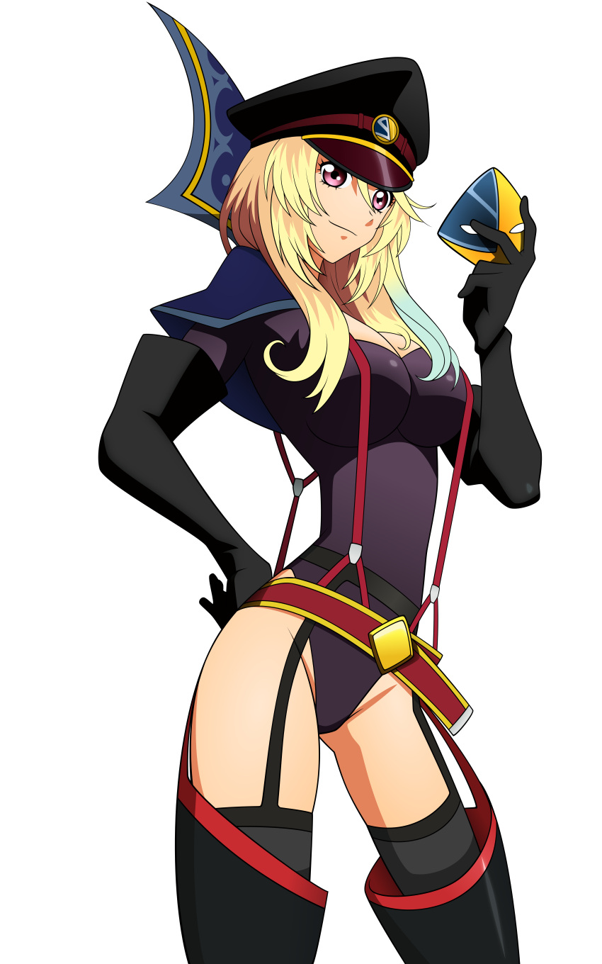 absurdres, blonde_hair, crossover, gloves, hat, highres, long_hair, mask, milla_maxwell, mira_maxwell, purple_eyes, smile, solo, star_driver, tales_of_(series), tales_of_xillia, thigh-highs, thighhighs, vector_trace, violet_eyes