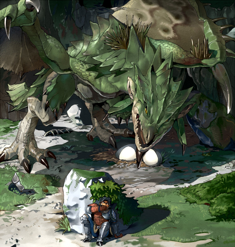 angry, dragon, egg, forest, helmet, hiding, knight, monster