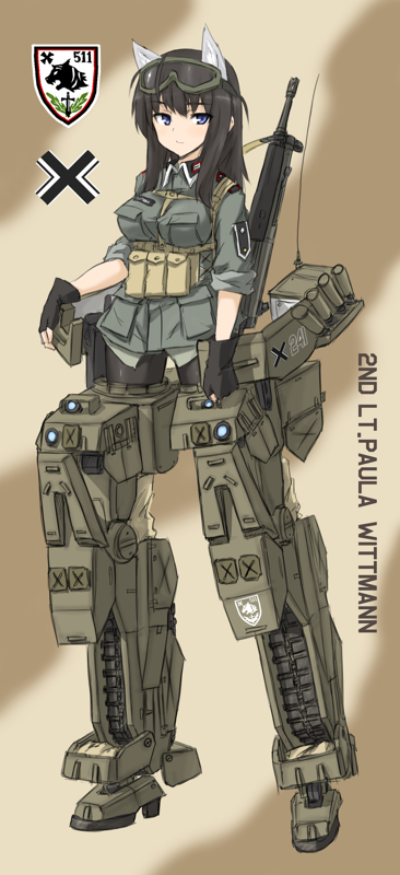 battle_rifle, black_hair, blue_eyes, commentary, commentary_request, fingerless_gloves, g3, gloves
