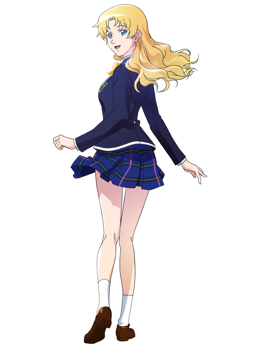 blonde_hair, blue_eyes, elisa_dolittle_naruse, from_behind, highres, kneepits, konami, long_hair