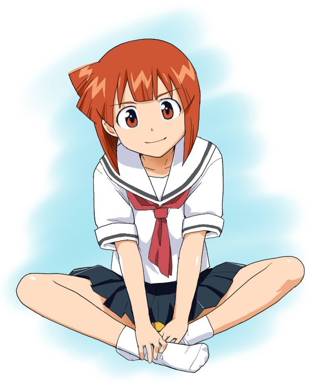 brown_eyes, brown_hair, indian_style, panties, pantyshot, pantyshot_(sitting), pantyshot_sitting, sakecho