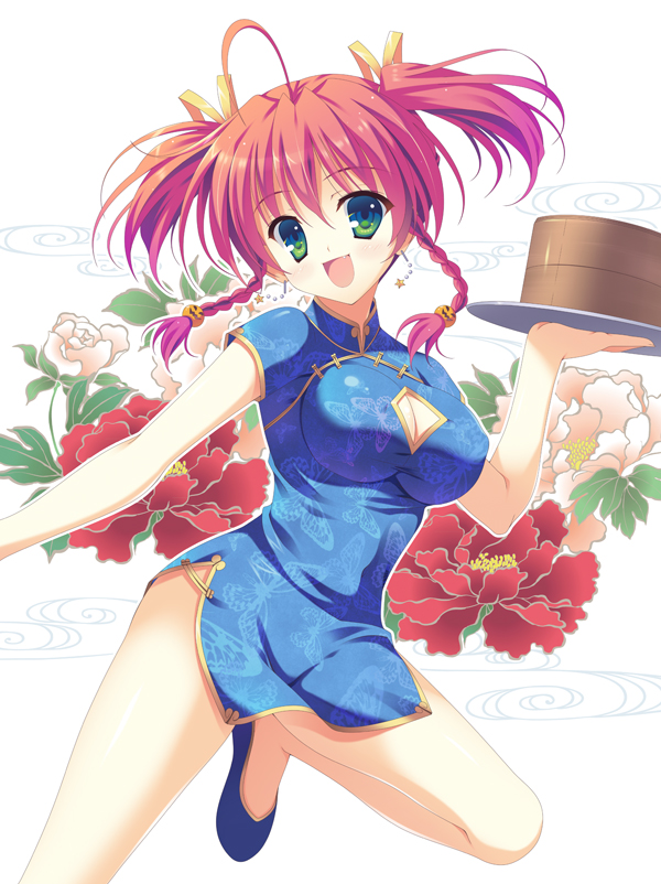 alice_wishheart, alternate_costume, alternate_hairstyle, bamboo_steamer, braid, breasts, china_dress, chinese_clothes