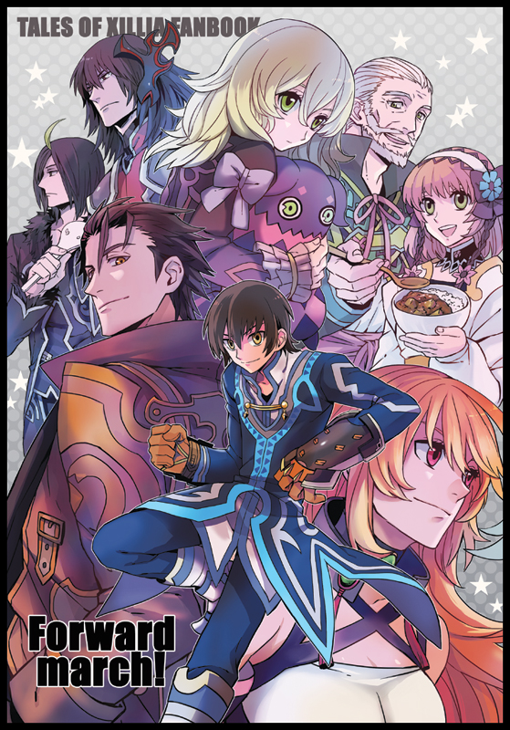 5boys, alvin_(tales_of_xillia), elise_lutas, elise_lutus, gaias, grey_background, jude_mathis, leia_roland