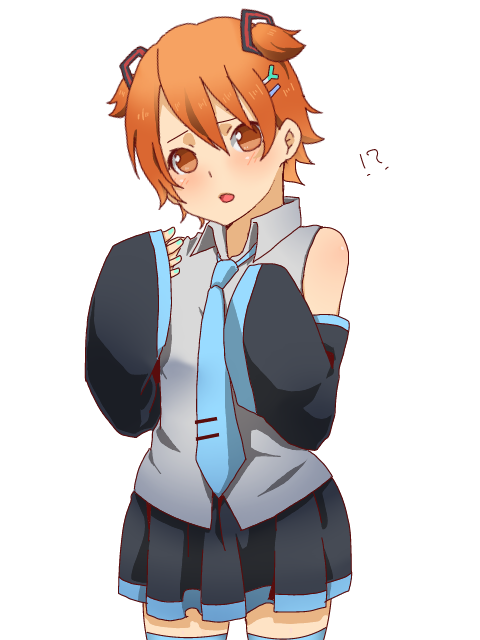 curry_gohan, detached_sleeves, fujita_saki, hatsune_miku, hatsune_miku_(cosplay), inami_mahiru, orange_hair, seiyuu_connection