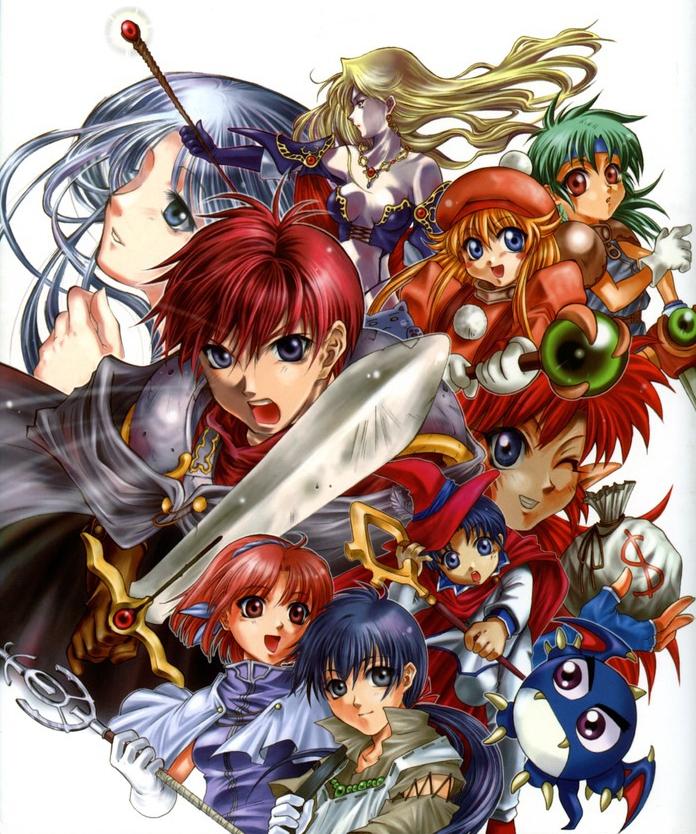 4boys, 5girls, adol_christin, brandish, chris_(eiyuu_densetsu), company_connection, creature, crossover