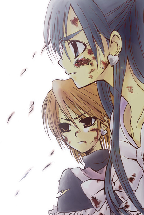 blood, cure_black, cure_white, cuts, earrings, futari_wa_precure, injury, jewelry