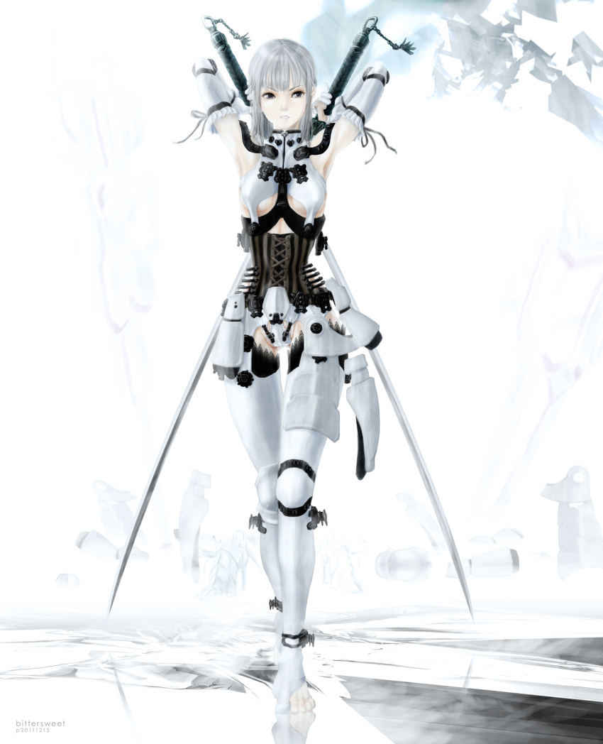 bitter_sweet_(bs6968), bittersweet6968, breasts, corset, dual_wielding, elbow_gloves, gloves, grey_eyes