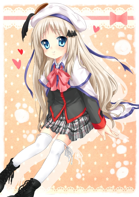 blonde_hair, blue_eyes, cape, hat, little_busters!!, long_hair, noumi_kudryavka, plaid
