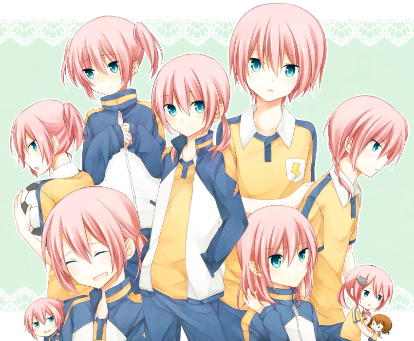 alternate_hair_length, alternate_hairstyle, androgynous, ball, blue_eyes, blush, braid, character_doll