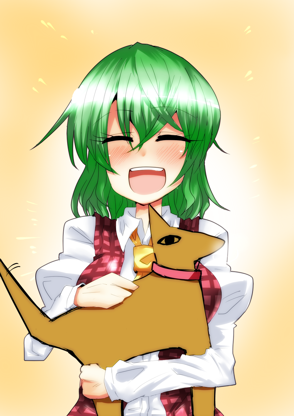 :d, ^_^, anubis, anubis-kun, ascot, blush, breasts, closed_eyes