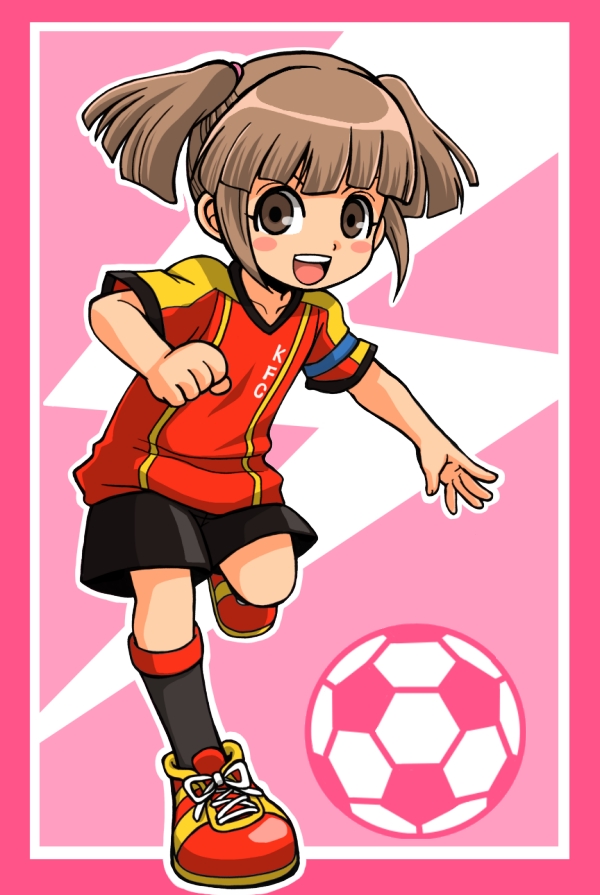 ball, blush, brown_eyes, brown_hair, inazuma_eleven, inazuma_eleven_(series), inazuma_kfc, kisaragi_mako
