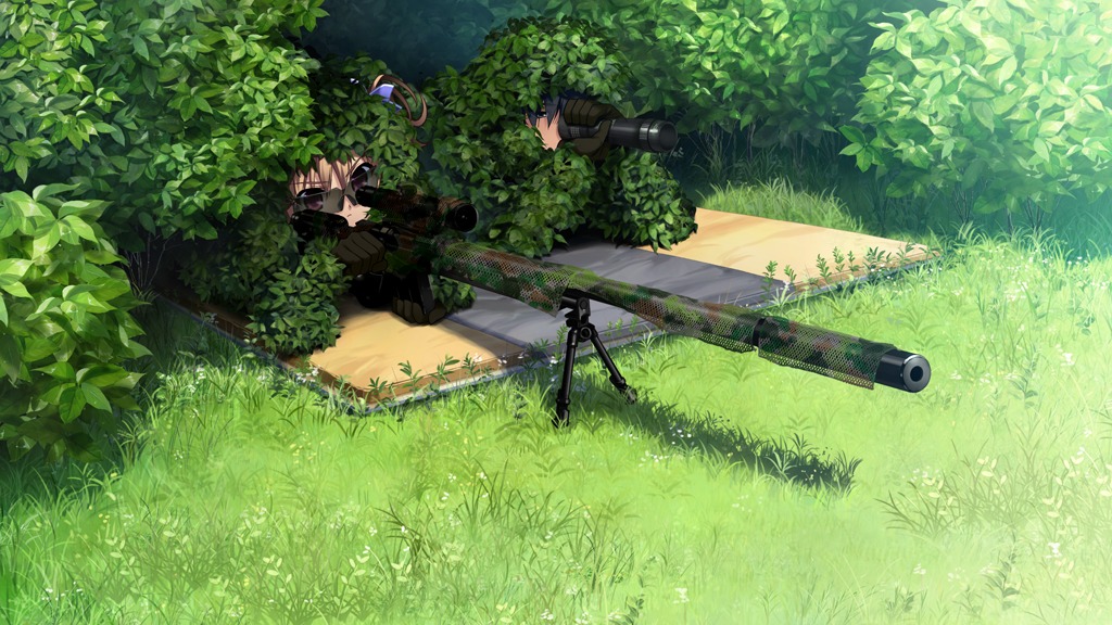 camouflage, fumio, fumio_(ura_fmo), game_cg, ghillie_suit, glasses, grass, green
