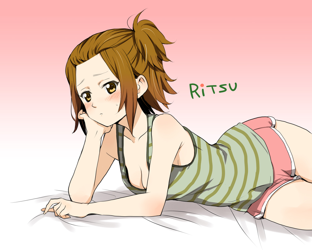 1girl, alternate_hairstyle, arm_support, bare_shoulders, blush, breasts, brown_eyes, brown_hair